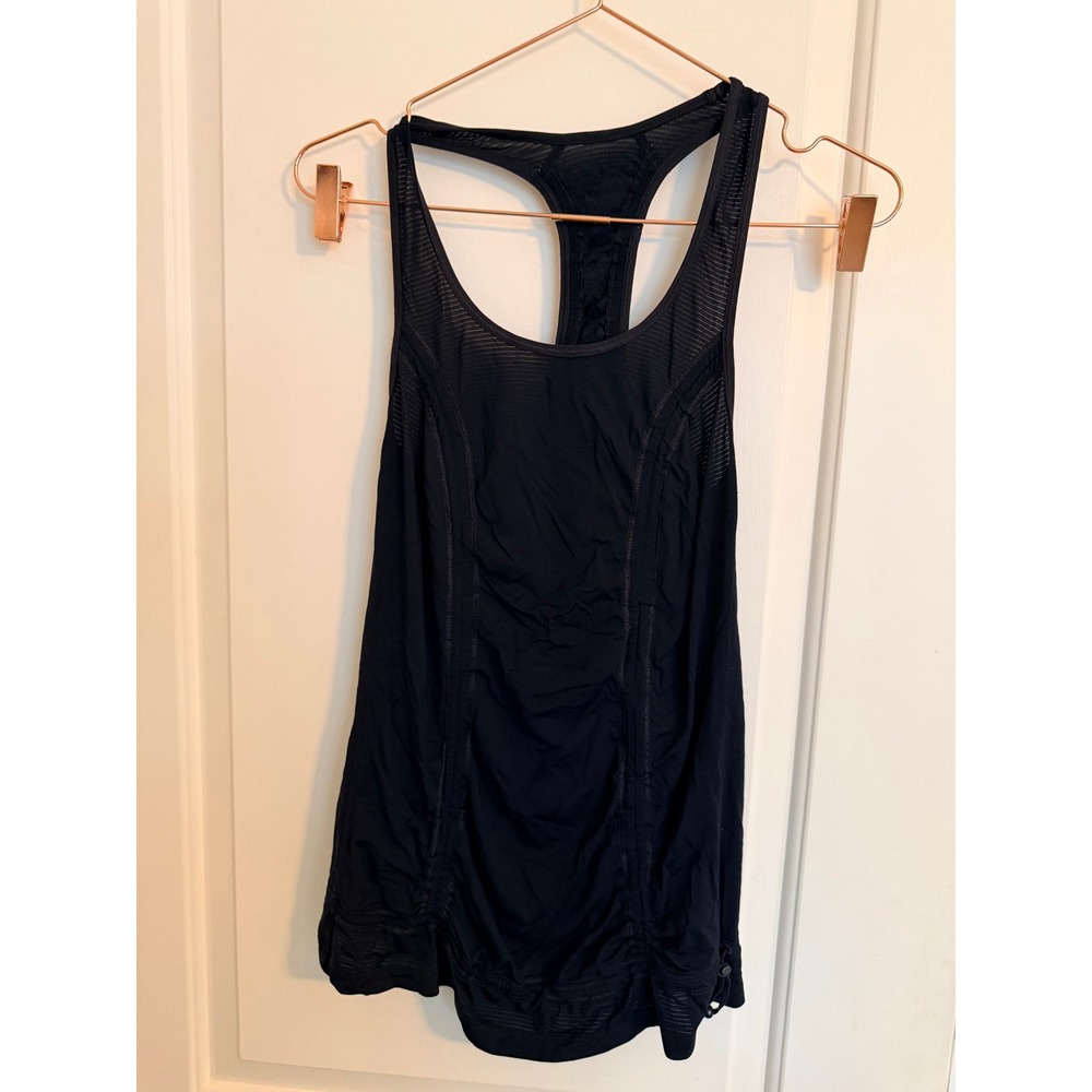 Lululemon No Limits Tank Top Womens 4 Black‎ Racerback Mesh Cinch Hem